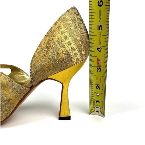 CLAUDIO MERAZZI Gold Brocade Formal Pumps Pointed Toe Embellished Details US 7,5 - Picture 16 of 16